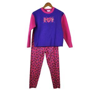Vintage NEW 90s Winter Outfit Fleece Sweatshirt Top Pants Leggings Size 12/14